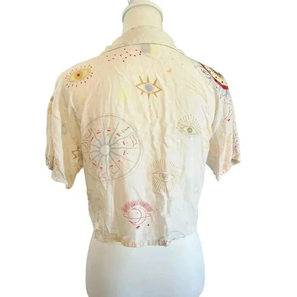 forever 21 crop short sleeve button up astrology design womens size small - Picture 6 of 9